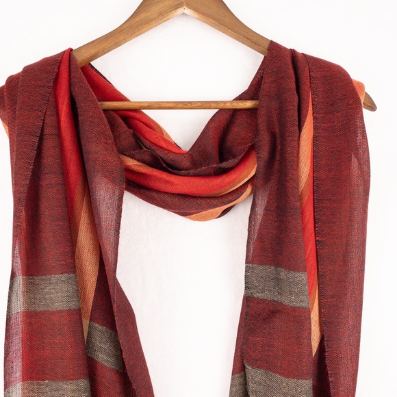 Plaid Rectangular Scarf 26" x 70"  Red, Yellow, Maroon & Gray - Picture 3 of 9